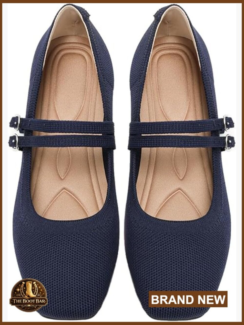 Women's Square Toe Knit Mary Jane Flats - Foldable Buckle Strap Slip On Shoes
